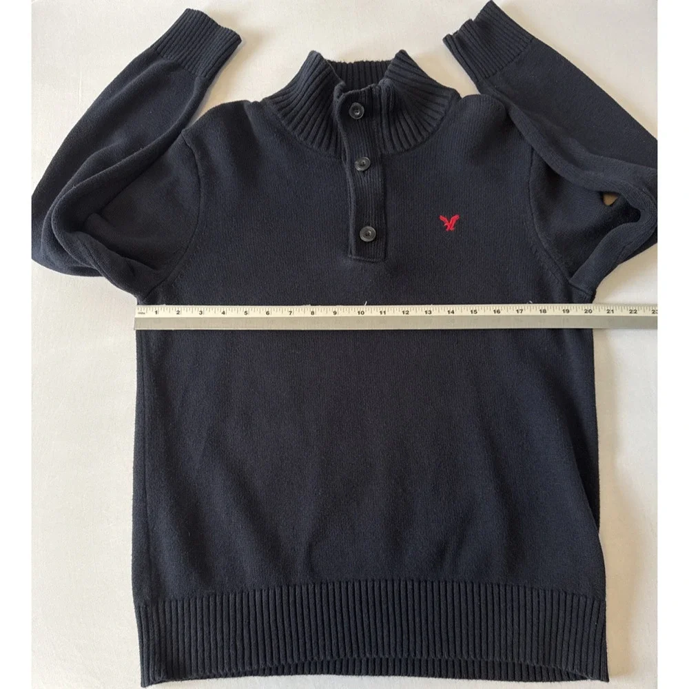 American Eagle Outfitters Sweater Men's L Preppy Athletic Fit Logo Pullover Navy